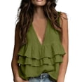 thumbnail image 2 of Hueook Loose Tank Tops for Women V Neck Sleeveless Linen Blouse Ruffle Hem Tunic Shirts Ladies V-neck Sleeveless Lace Top Army Green S, 2 of 6