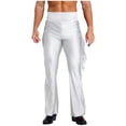 thumbnail image 7 of iiniim Men High Waist Fringe Flared Pants Ballroom Dance Pants Modern Dance Pants Disco Trousers White M, 7 of 7