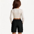thumbnail image 5 of Grblisyd Shorts for Girls Summer Solid Color Elastic High Waist Cargo Drawstring Bermuda with Pockets Teen Kids Casual Knee, 5 of 6