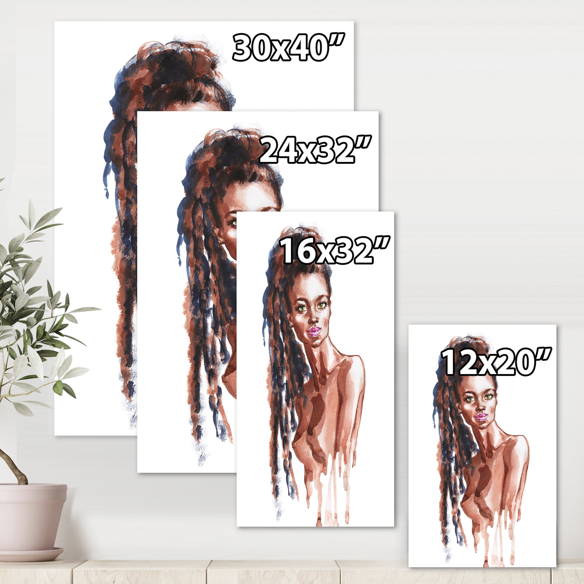 Designart ' Portrait of Afro American Woman VIII ' Modern Canvas Wall Art Print