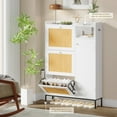 thumbnail image 2 of Jotoa Rattan Shoe Cabinet, 3 Tier Free Standing Narrow Shoe Cabinet with Flip Drawers and Adjustable Shelves, Fence On Top, White, 2 of 7