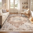 thumbnail image 4 of Toyoso 6x9 Area Rug Living Room Rugs - Washable Soft Polyester Vintage Medallion Distressed Rug, Non-Slip Boho Farmhouse Large Thin Indoor Carpet for Dining Room Home Office - Rust Tan, 4 of 9