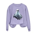 thumbnail image 2 of thefmos Women's Long Sleeve Halloween Print Sweatshirt Casual Festive Pullover Spooky Loose Fit Season Fall Fashion Outfit, Purple L, 2 of 5