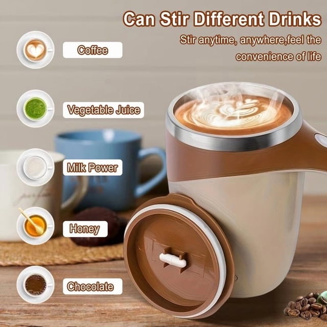 Licuadora Taza de café de acero inoxidable recargable y automática, con agitación magnética, giratoria y a pilas, para oficina (café marrón, 1 unidad) JASKFLY