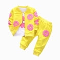 thumbnail image 2 of HCNTES Toddler Girls Clothes 12 18 24 Months 2T 3T 4T 5T Fall Winter Girls Long Sleeve Sunflower Print Sweatshirt Tops + Zipper Jacket + Floral Pant Sets, 2 of 4