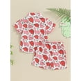thumbnail image 4 of Nygoyerh Toddler Baby Boys Summer Casual Outfits Dinosaur Print Short Sleeve Button Shirt with Drawstring Shorts 2Pcs Infant Cute Shorts Sets for Daily Vacation 0-3 Years, 4 of 9
