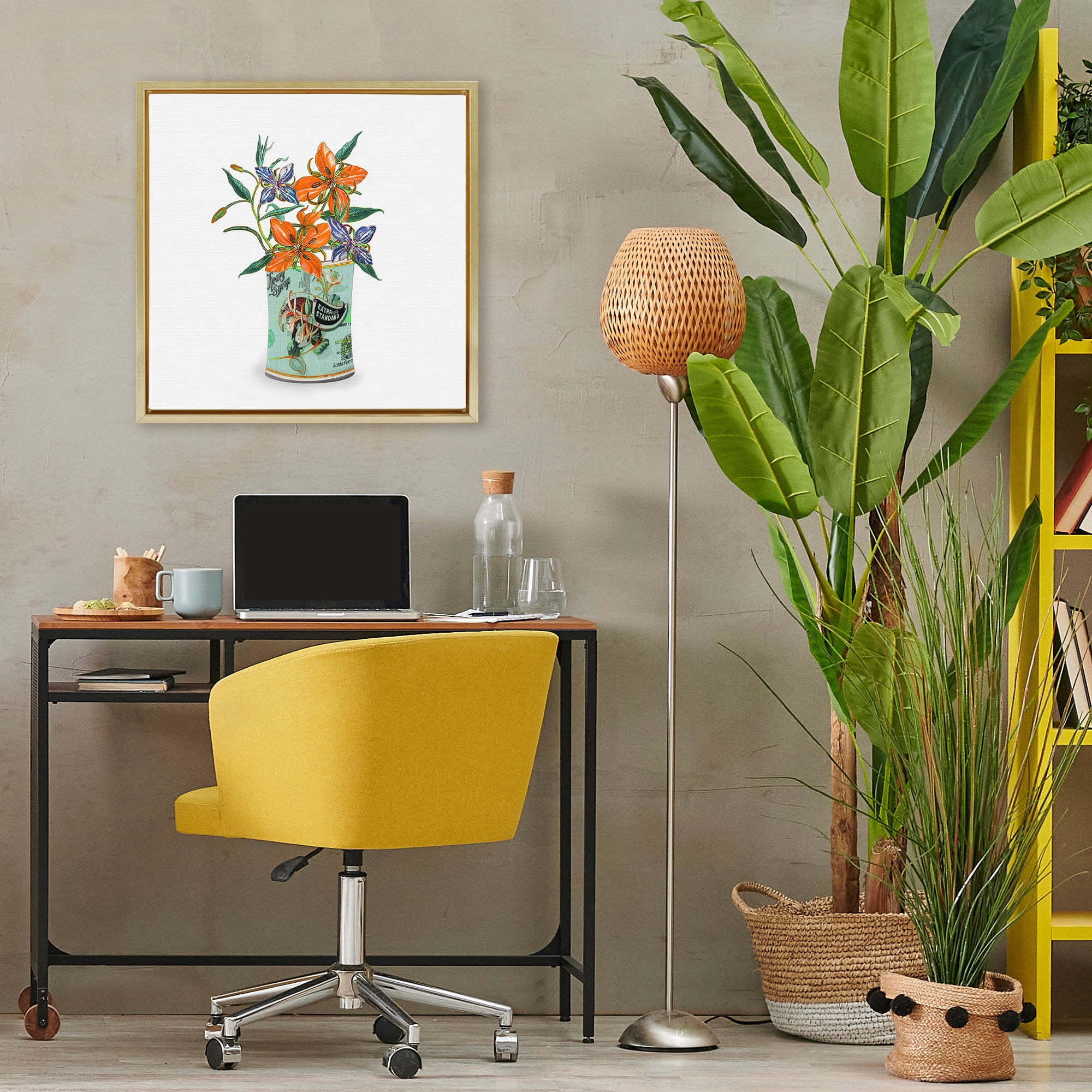 Stupell Industries Lilies in Retro Tin Gold Framed Floater Canvas Wall Art, design by Val Rhodes