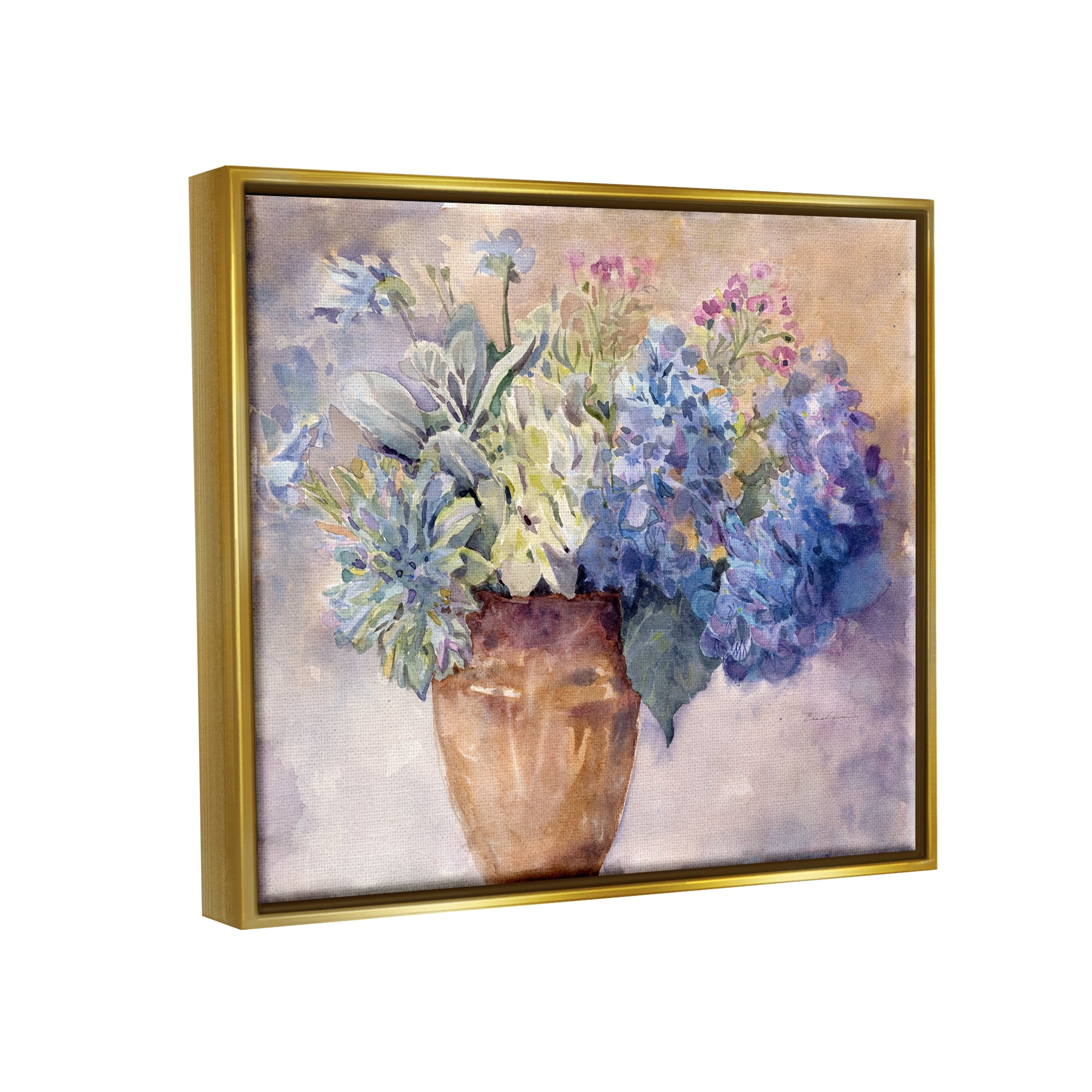 Stupell Industries Purple Hydrangea Painting Botanical & Floral Painting Gold Floater Framed Canvas Art Print Wall Art, 21 x 17