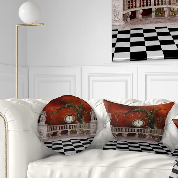 Designart Balcony with Clock and Tree Angels - Throw Pillow - 12x20