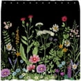 thumbnail image 2 of Black Herb Floral Shower Curtain Green Nature Plants Wildflower Herb Floral Spring Lavender Pink Wisteria Blossom Vintage Farmhouse Botanical Rustic Garden Fabric Bath Curtain with Hook, 2 of 4