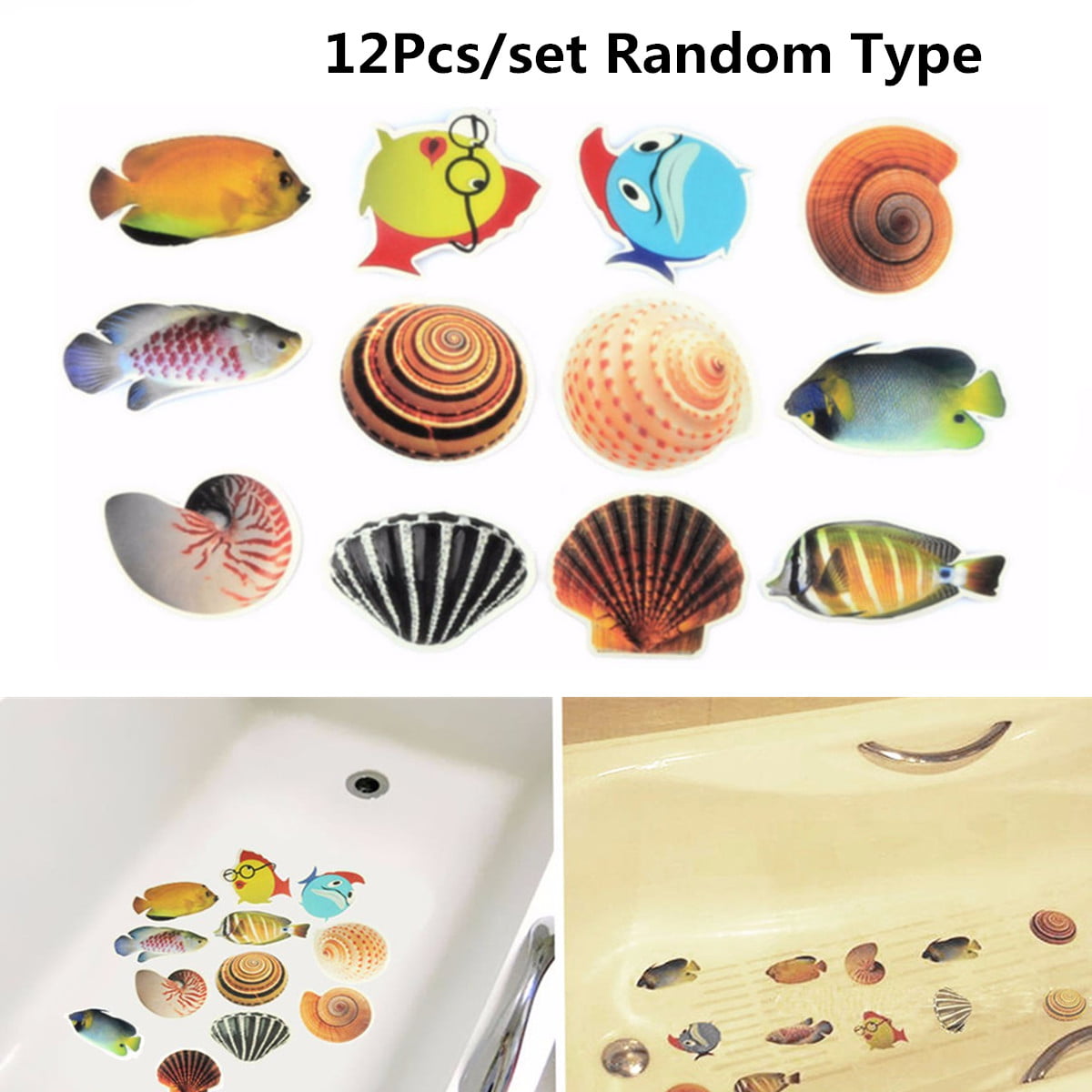 Non Slip Bathtub Sticker Sea Fish Conch, Bathtub Skid Stickers