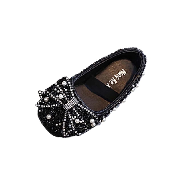 Little Girl Ballet Shoes Rhinestone Pearl Bow Elastic Strap Bling Sequins Dress Ballets Flats Princess Sandals for Birthdays Weddings Parties