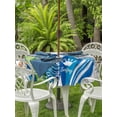 thumbnail image 3 of Outdoor Tablecloth with Umbrella Hole for Patio/Picnic/Party/Camping, Rustic Beach Waterproof Table Cloth Round Cover Washable, Tropical Surfboard Palm Tree Wooden Grain (Dia 60"), 3 of 8