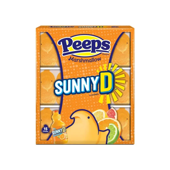 Peeps Marshmallow Sunny D Flavored Chicks Candy, Citrus Marshmallow Easter Candy, 15 Count Box