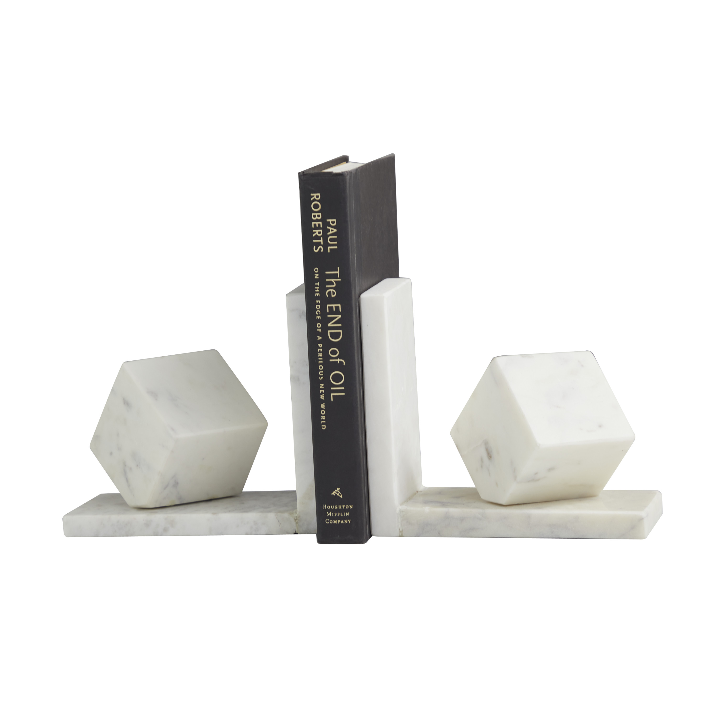 CosmoLiving by Cosmopolitan 6" Cube Geometric 10 lbs White Marble Bookends (Set of 2)