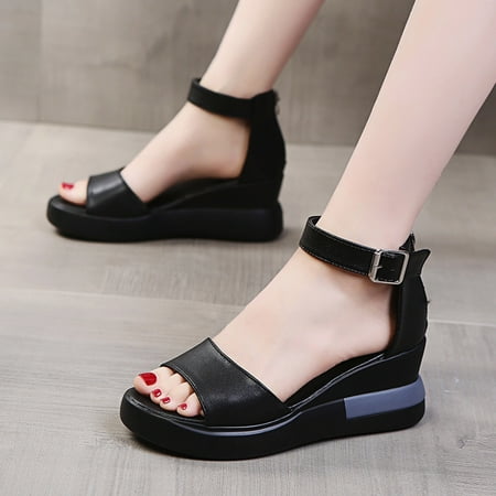 

Cathalem Shoe Wedges for Women Sandals Wedges Shoes Women Bottom Flatform Thick Toe Bohemian Solid Womens Wedge Pumps Closed Toe Black 8.5