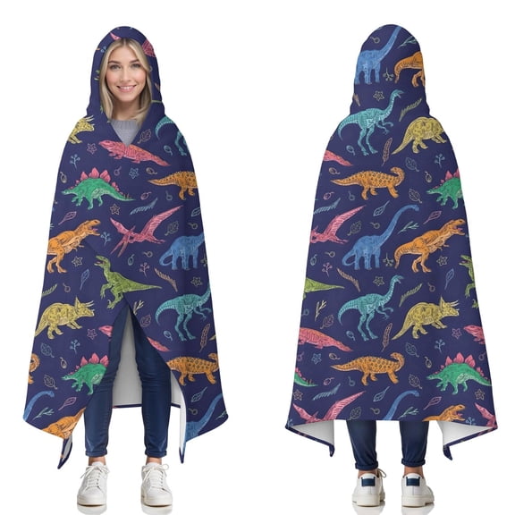 Wearable Blanket,Colorful Cartoon Dinosaurs Plants Pattern Hooded Wearable Flannel Blanket for Adults & Teens,Winter Poncho Shawl Wrap Cape Cozy Anti-Pill,50"x60"