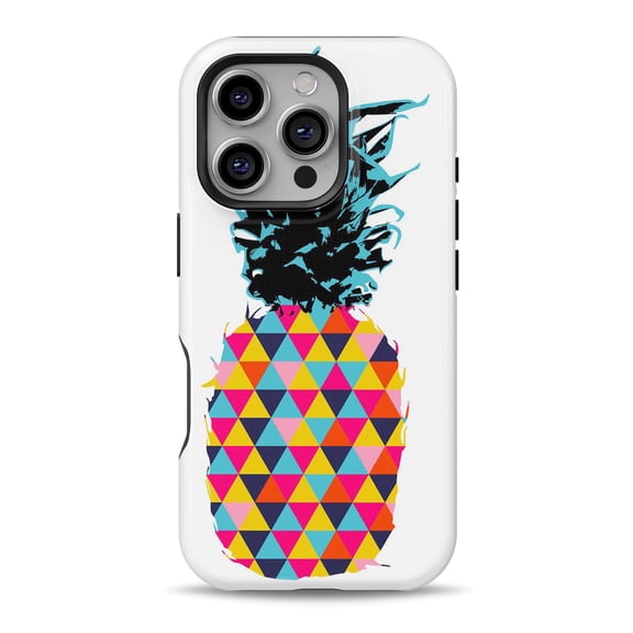 DesignSkinz Scratch-Resistant Hard Slim Case Compatible with iPhone 16 (Compatible with MagSafe) - Geo Retro Summer Pineapple v1
