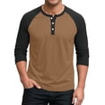 thumbnail image 2 of 3/4 Sleeve Shirt Men Button Henley Baseball T-Shirts Fall Casual Sport Athletic Jersey Tee Tops Light Brown S, 2 of 7