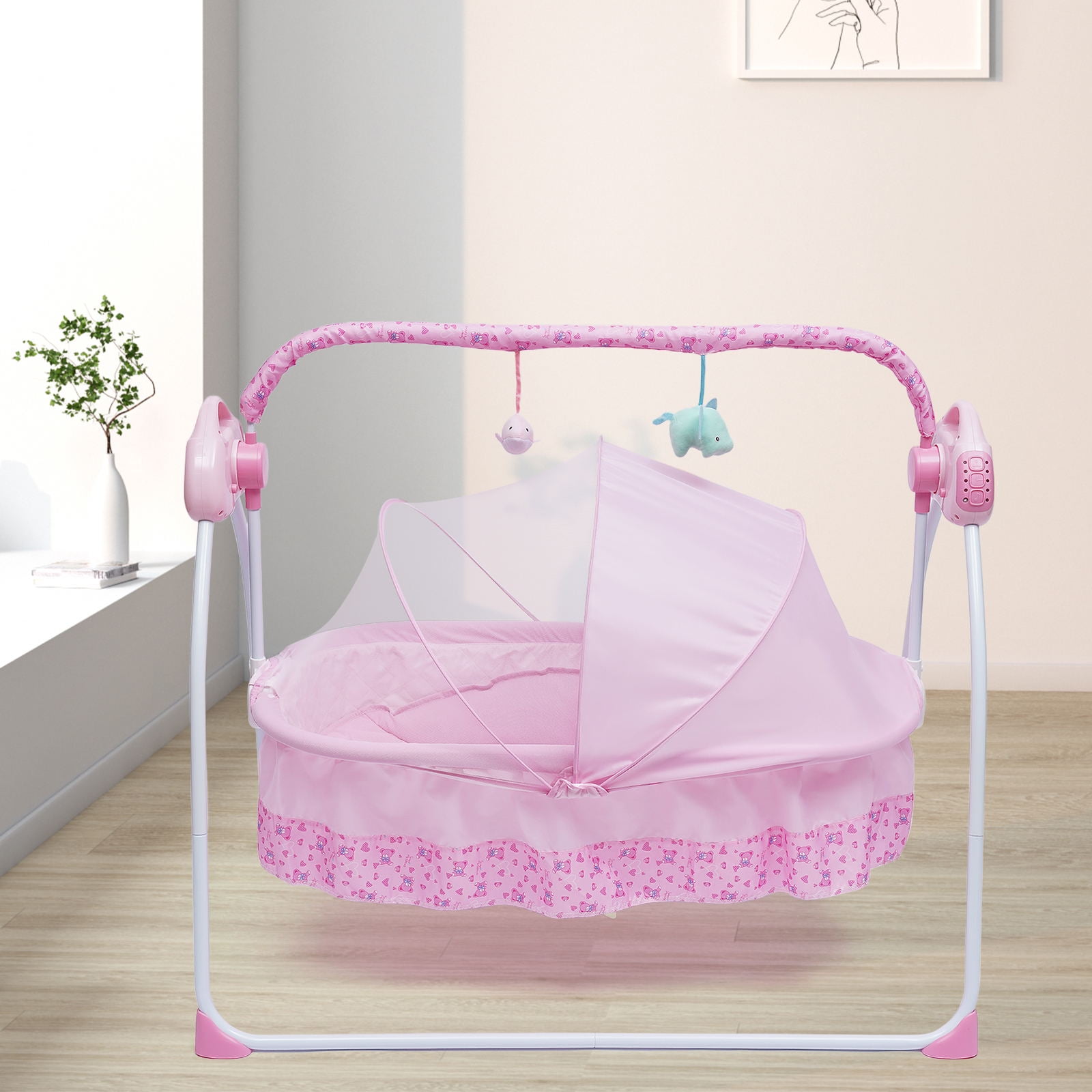 Baby Auto-Swing Bed Bluetooth Electric USB Crib Cradle Infant Rocker Cradle+Mat 