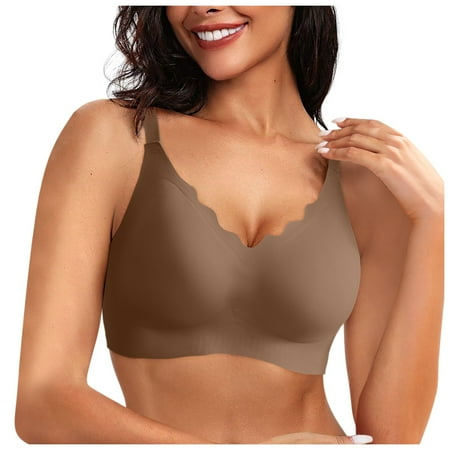 Siilsaa Women s Seamless Bras No Underwire Scalloped Push Up Bras Soft Wireless Comfort Bralettes Full Coverage Everyday Bra Coffee L