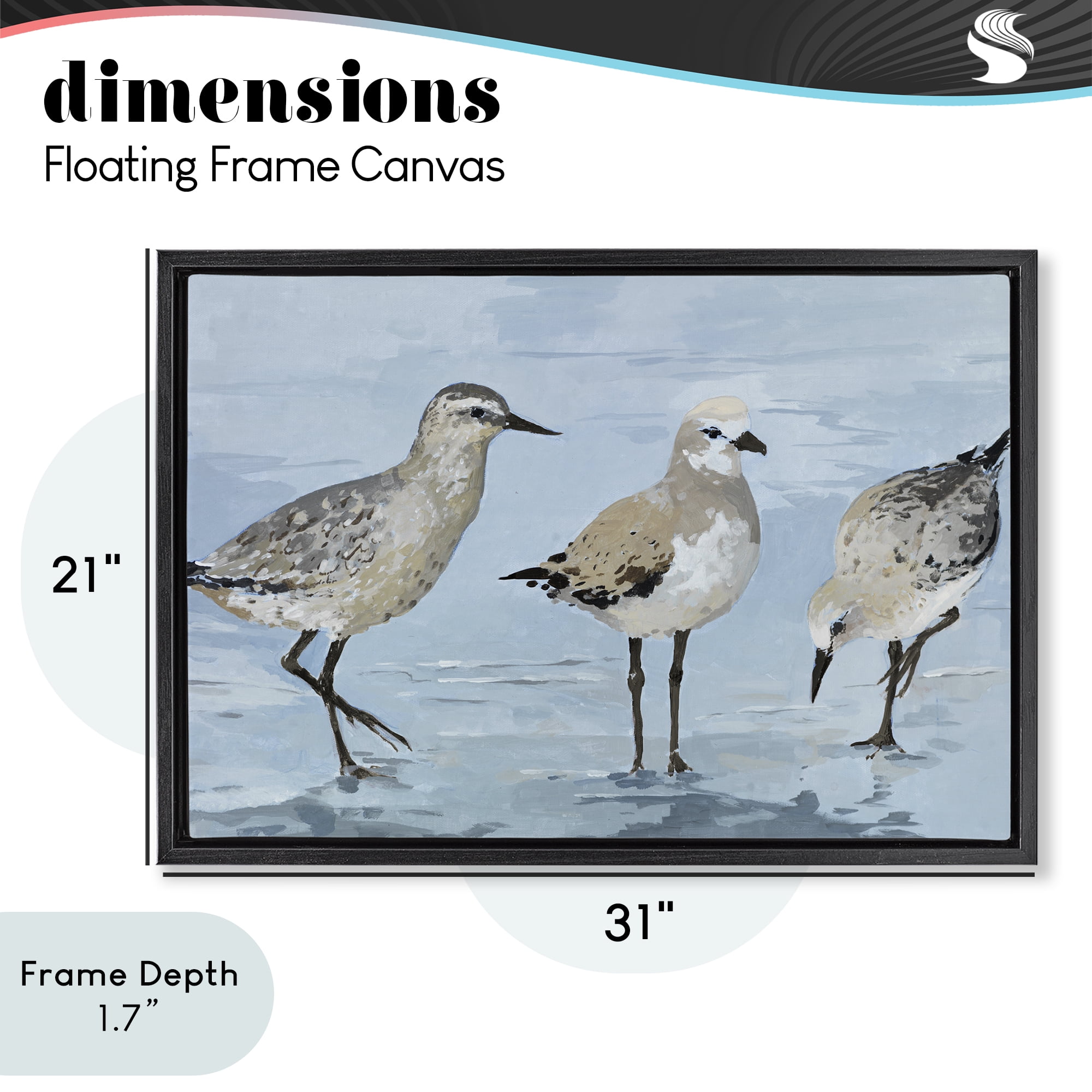 Stupell Industries Sandpipers Beach Coastal Scene Black Framed Floater Canvas Wall Art, design by Lorenzo Collective