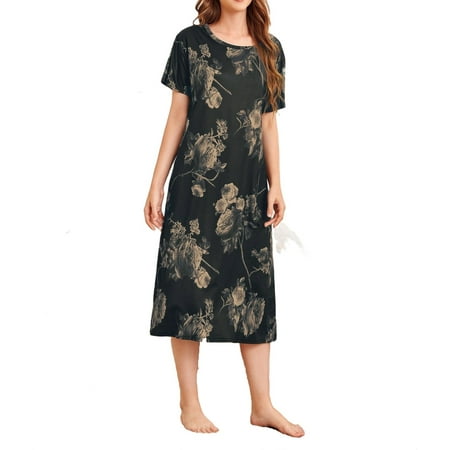 

Womens Nightgowns Sleepdress Floral Sleepshirts Black L
