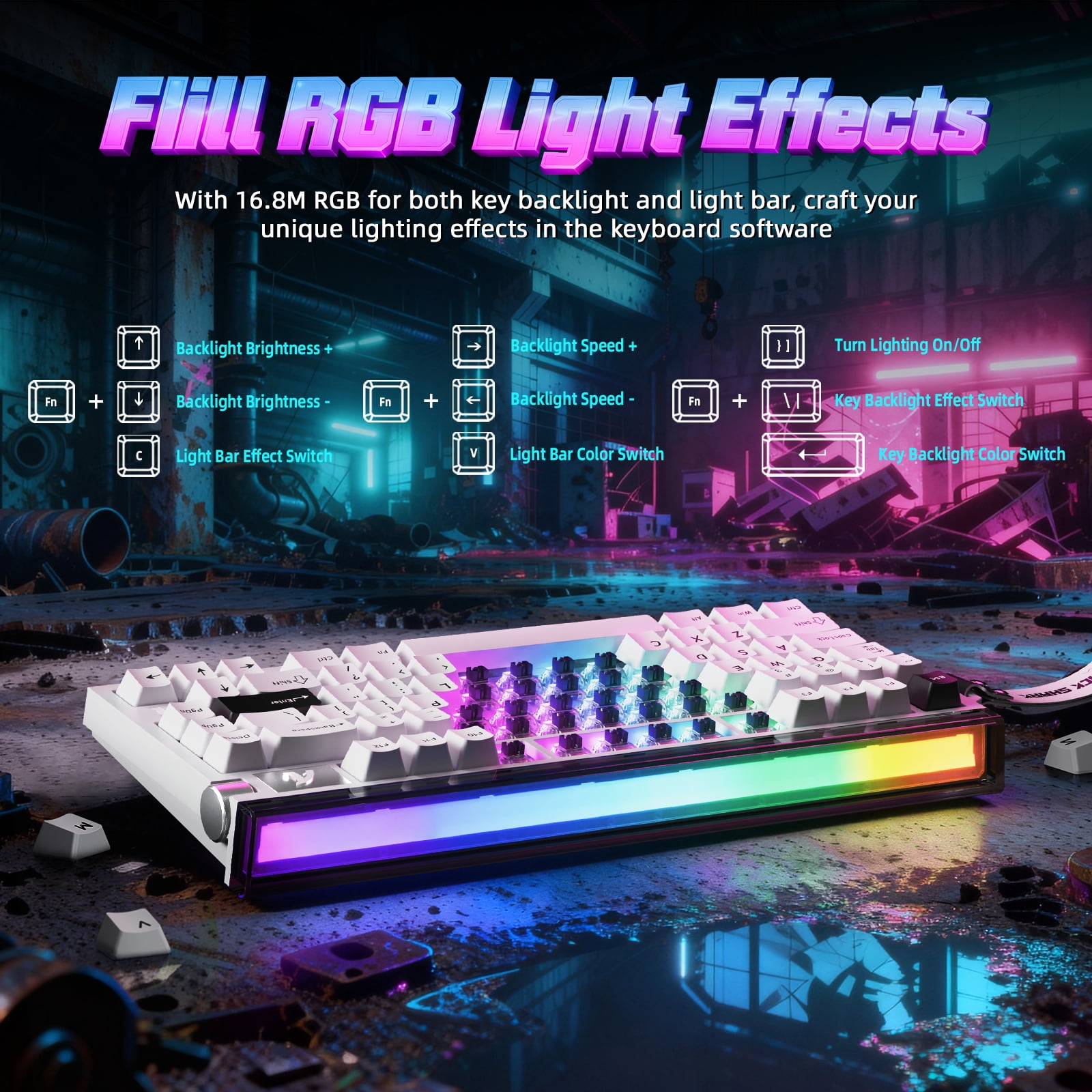 ATTACK SHARK R85 HE 75% Magnetic Wired Gaming Keyboard, 8KHz Polling Rate, Hall Effect Hot Swappable Switches, RGB Light Bar, Volume Knob, PC/Mac Compatible, White
