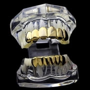 14k Gold Plated Grillz Set Six Top 6 Upper Teeth And Six Bottom 6 Lower Plain Teeth Hip Hop Grills