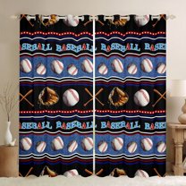 Feelyou 3D Baseball Printed Blackout Curtains Set of 2 (52x84 Each) for Kids, Video Ball Game Window Curtains, Modern Sport Theme Curtains and Drapes, Blackout Curtains Room Decor