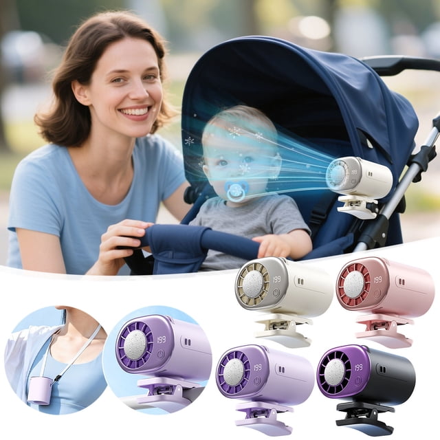 Jiaeri 2026 Clip On Car Fan with LED Display,360° Rotation Mini Portable Fan for Car,Office,Bedroom,199 Speed Adjustable with 16℃ Semi-Conductor Cool Technology,Low Noise Small Fan for Vent Desk