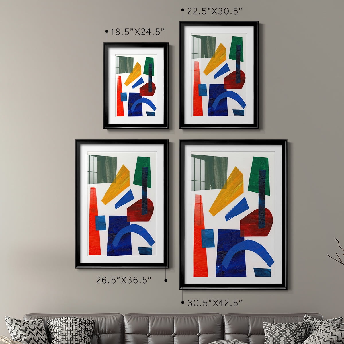 Wexford Home Colorful Shapes I Premium Framed Print, 26.5" x 36.5" - Ready to Hang, Black (Set of 2)