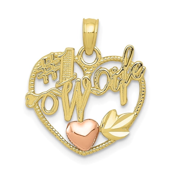 FB Jewels 10K Rose and Yellow Two Tone Gold #1 Wife In Heart with Heart Pendant