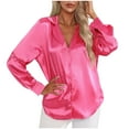 thumbnail image 5 of BLVB Satin Button down Shirts for Women Long Sleeve Lapel Office Work Blouses Casual Loose Business Silk Tunic Tops, 5 of 6