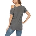 thumbnail image 6 of ALING Women's T Shirts Casual Off Shoulder Tops Short Sleeve T Shirts Sexy Twisted Tops Summer Loose Fit Tee Boat Neck Tunic Tops,Black/Dark Grey/Burgundy, 6 of 6