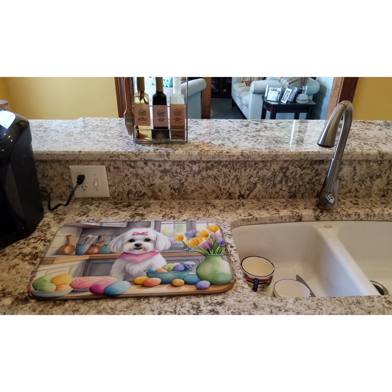 Decorating Easter Yorkshire Terrier Dish Drying Mat
