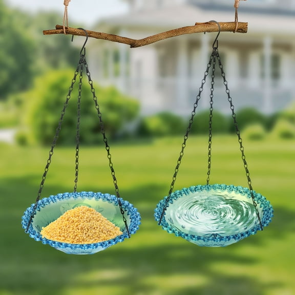 2pcs Bird Feeder for Outdoor, EEEkit 9'' Hanging Bird Seed Tray for Cardinal Blue Jay Crow Feeding