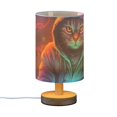 thumbnail image 2 of Cat Hoodie Notebook Table Lamp USB Bedside Desk Nightstand Lamp Printed Gifts Small Lamp Wood Base for Bedroom Living Room Kids Room College Dorm, 2 of 7