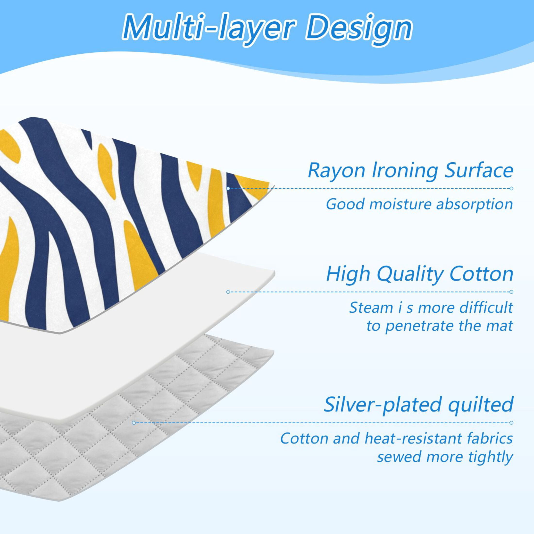 Yellow Blue Zabra Skin Stripes Ironing Mat Blanket Portable Travel Ironing Pad Heat Resistant Pad 47.2" x 27.6”