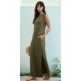 thumbnail image 6 of Women's Summer Maxi Dress Long Casual Loose Fit Round Neck Wrinkle-Free with Pockets Side Slit Green XL, 6 of 7