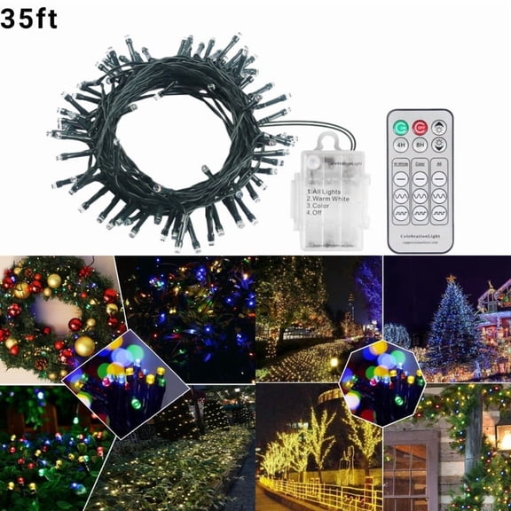 Indoor Outdoor 35-Foot Decorative Light String, 75 LED Battery-Operated Fairy Lights with Wireless Remote, 3-Color Selection & 9 Lighting Effects