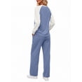 thumbnail image 4 of MOSHU Two Piece Sets for Women Casual Fall Travel Vacation Outfits Color Block Long Sleeve Tops and Drawstring Wide Leg Pants with Pokets Lounge Sets, 4 of 10