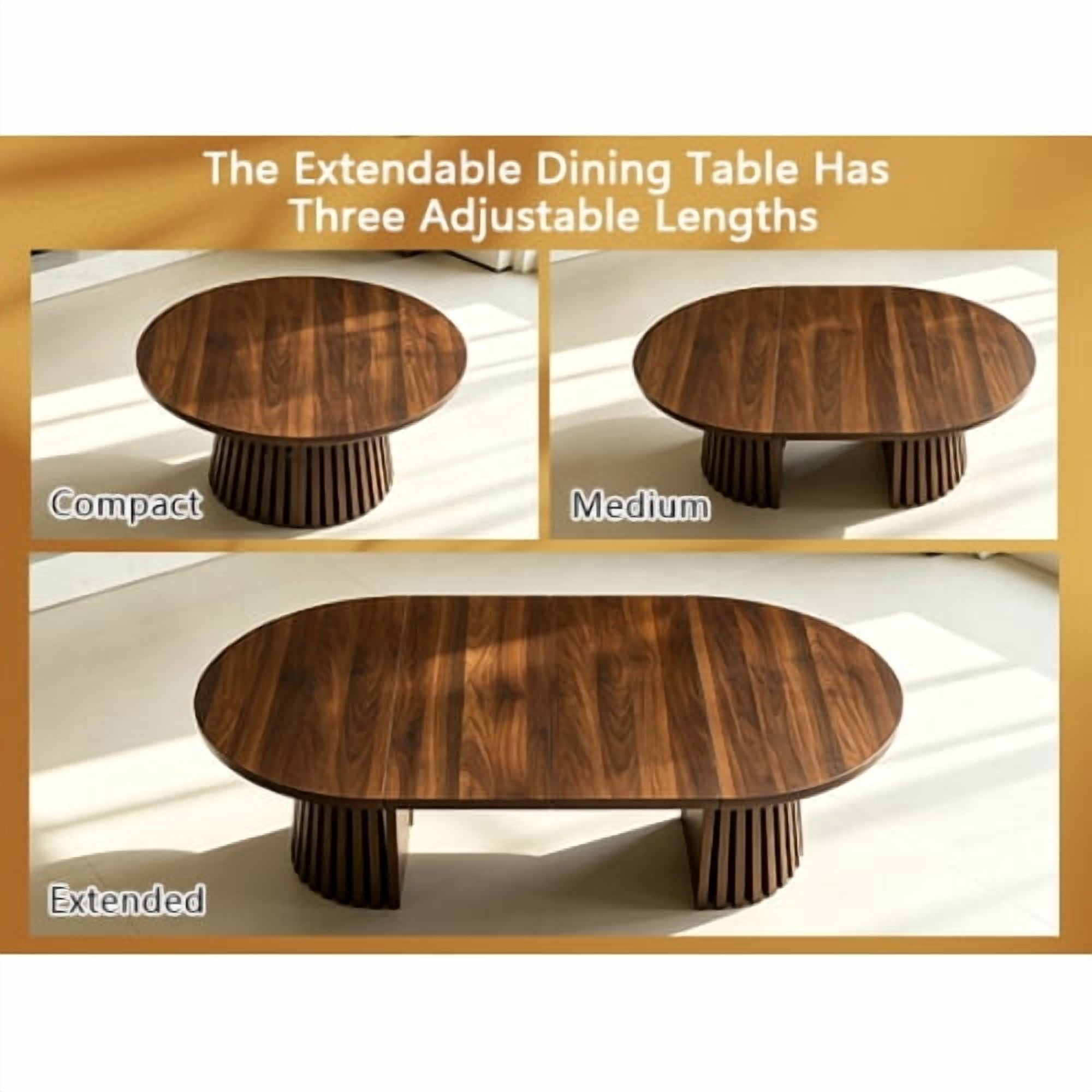 Modern Oval Extendable Wood Coffee Table, Slatted Legs, Multi-Functional Center Table for Living Room or Office, 31.5"–55.12" L, Walnut