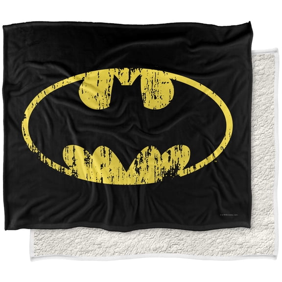 Batman Blanket, 50"x60", Classic Logo Distressed Silky Touch Sherpa Back Super Soft Throw Blanket