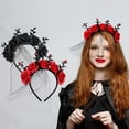 thumbnail image 5 of Dark Elegance Hairband Festive Halloween Hair Accessories Rose Mesh Headband Flower Crown Headpiece Day of Dead for Women (Black), 5 of 6