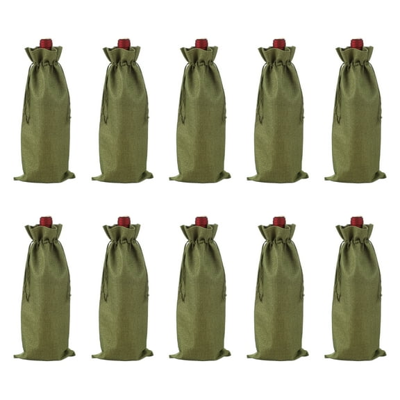 10pcs Burlap Wine Bags, Wine Bottle Gift Bags with Drawstrings, Liquor Bottle Covers for Wedding Birthday Party Favors, Green