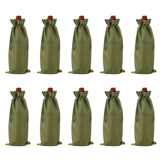 10pcs Bolsas de Vino de Yute, Bolsas de Regalo para Botellas de Vino con Cordones, Fundas para Botellas de Licor para Fiestas de Bodas y Cumpleaños, Verde