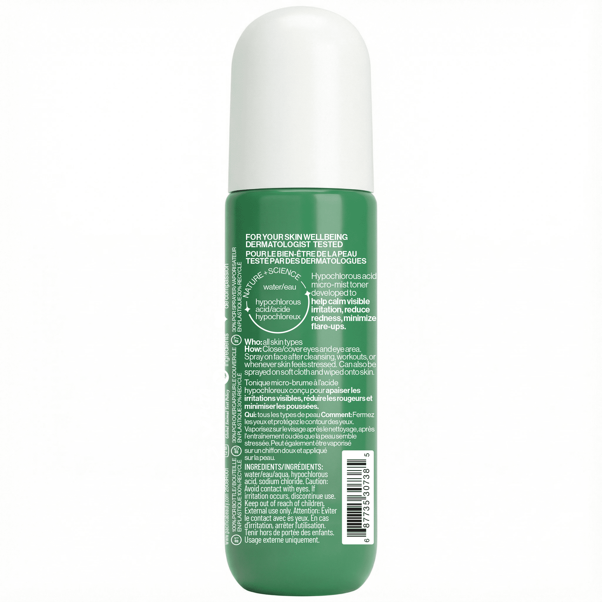 Pacifica Barrier Defense Hypochlorous Acid Spray for Face and Skin to Soothe Redness, Acne, Eczema, and Irritation, Non-Toxic Vegan and Cruelty Free Formula, Fragrance-Free, 4 fl oz