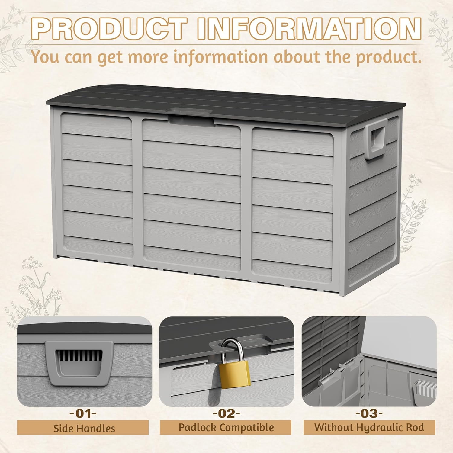 75 Gallon Outdoor Storage Deck Box Weatherproof Durable Resin Container