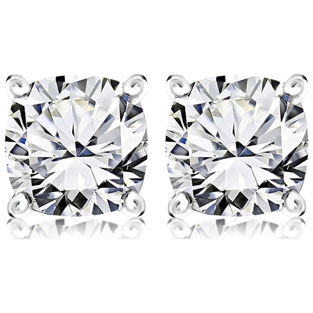 Pendientes con Solitario de Moissanita JeenMata Talla Cojín 2 Quilates Baño Oro Blanco 18 K sobre Plata